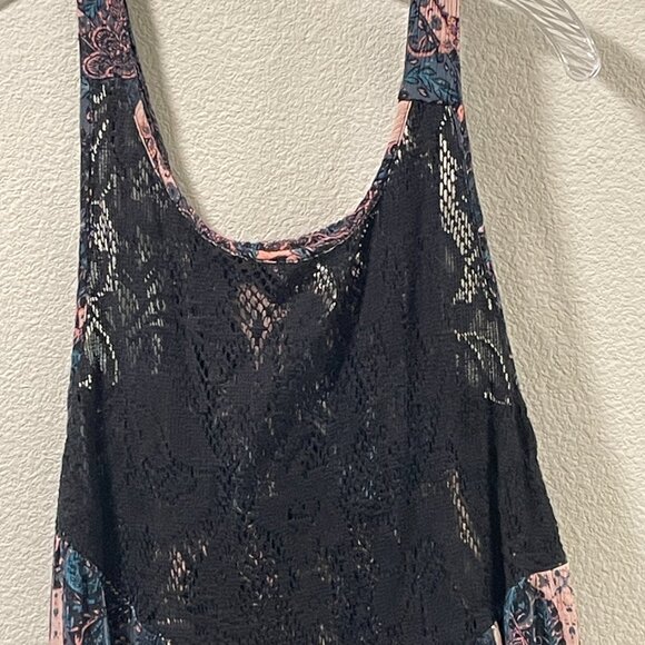 INTIMATELY FREE PEOPLE "Count Me In Trapeze" Lace Trim Top Paisley Black/Pink L - Picture 5 of 10